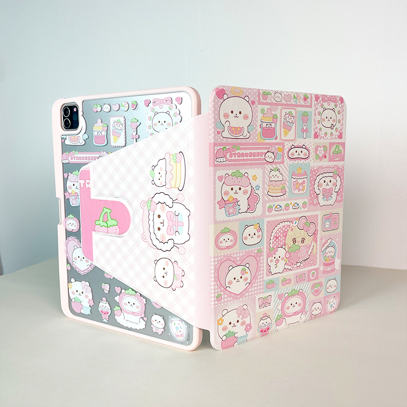 360 Rotation Pink cute bear iPad Case For ipad air 6 M2 air 5 4 3 ipad 10th 9 8 7 6 Cover ipad pro 2