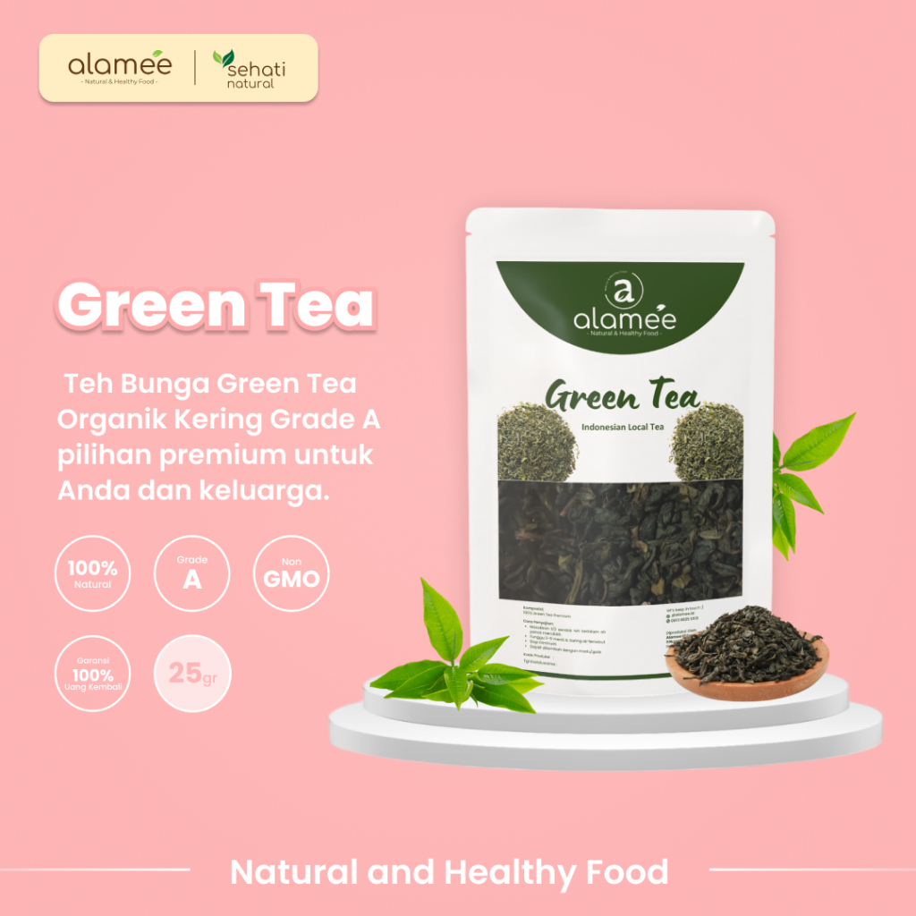 

ALAMEE Teh Hijau Green Tea Organic Kering Organik Greentea Minuman Herbal Siap Seduh Minum 25gr