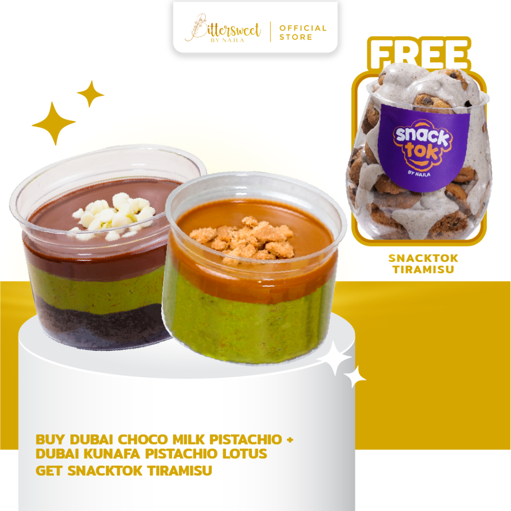 

( FREE Snacktok Tiramisu ) Dubai Brownies Choco Milk + Dubai Kunafa Lotus