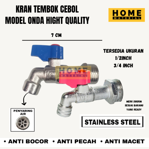 Kran Babet Tembok Model Onda HSJ – Ukuran 1/2" & 3/4", Body Panjang, Keran Cebol Tahan Lama & Serbag