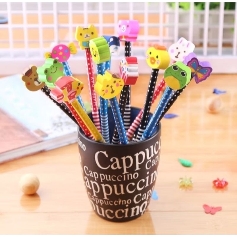 

Pensil Karakter Kartun Lucu Motif Polkadot Pensil Karakter + Penghapus
