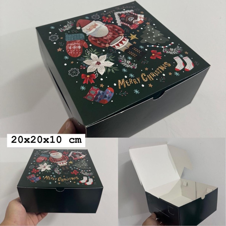 5 Pcs Dus Hampers Lapis Legit Surabaya Natal Box Packaging Cookies Motif Green Xmas Size 20x20x10 cm