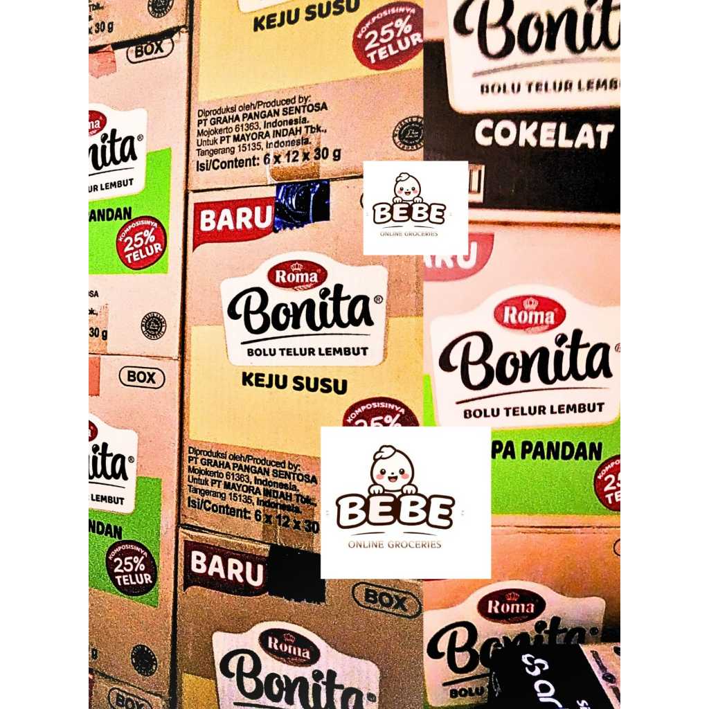 

ROMA BONITA BOLU LEMBUT 1 KARTON ISI 6 BOX (1 BOX 12 PCS) / BONITA KEJU / BONITA COKELAT / BONITA PANDAN