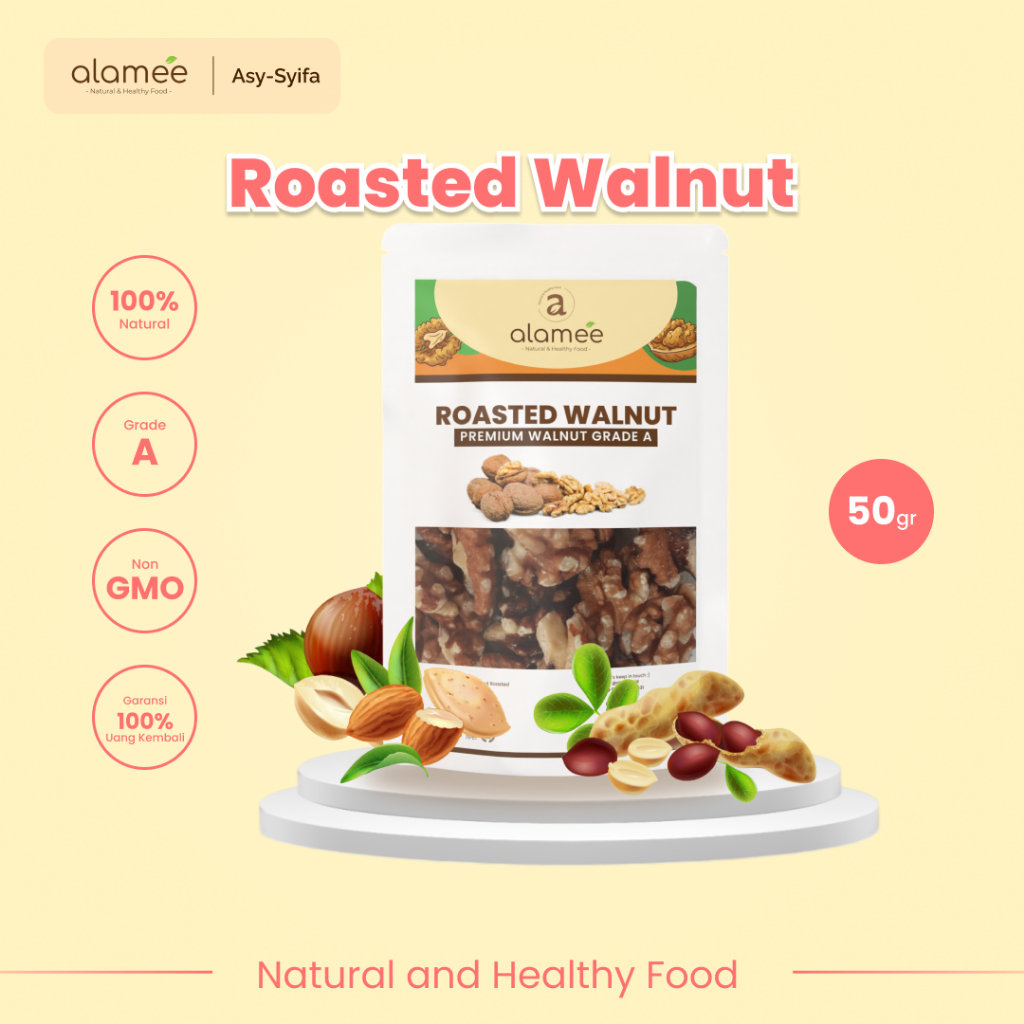 

Walnut Roasted Kacang Panggang Alami Organik Matang Oven Kualitas Premium Ukuran Mini 50gr