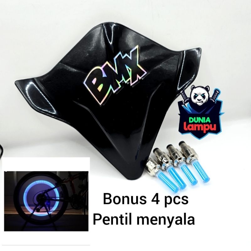4 Buah Tutup Pentil LED Ban Sepeda BMX+VISOR SEPEDA BMX + STIKER HOLOGRAM BMX
