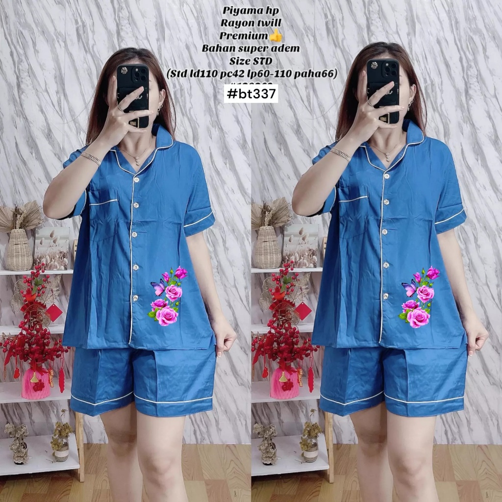 Setelan Piyama Wanita Motif Bunga / PIyama Celana Pendek Rayon Twill