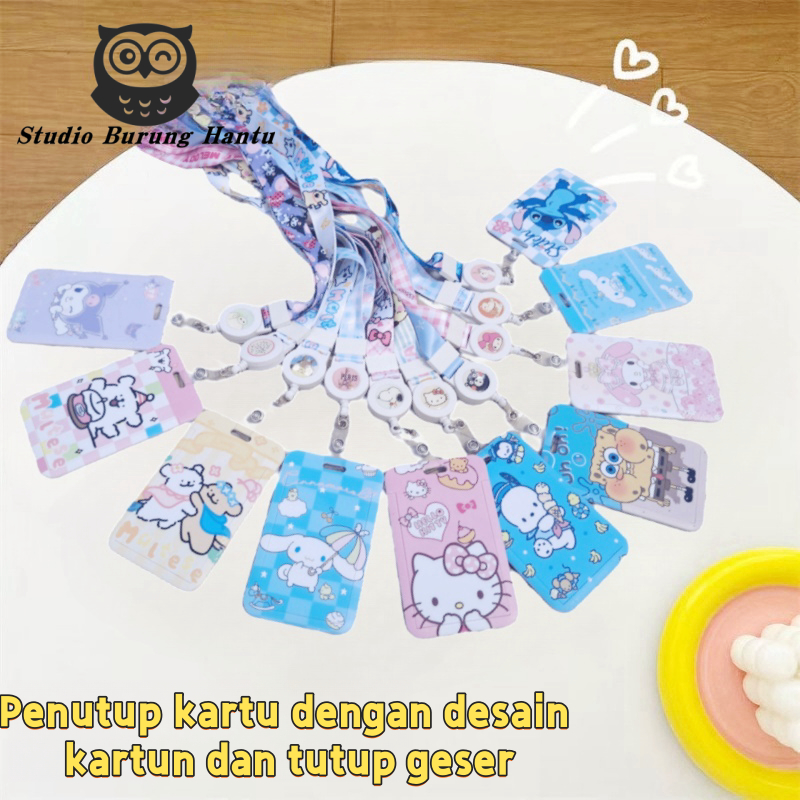 

Tempat kartu untuk kartu pelajar, kartu makan, kartu antar-jemput TK, kartu identitas kerja, kartu akses pintu, dengan tali pengait tarik yang dapat diperpanjang
