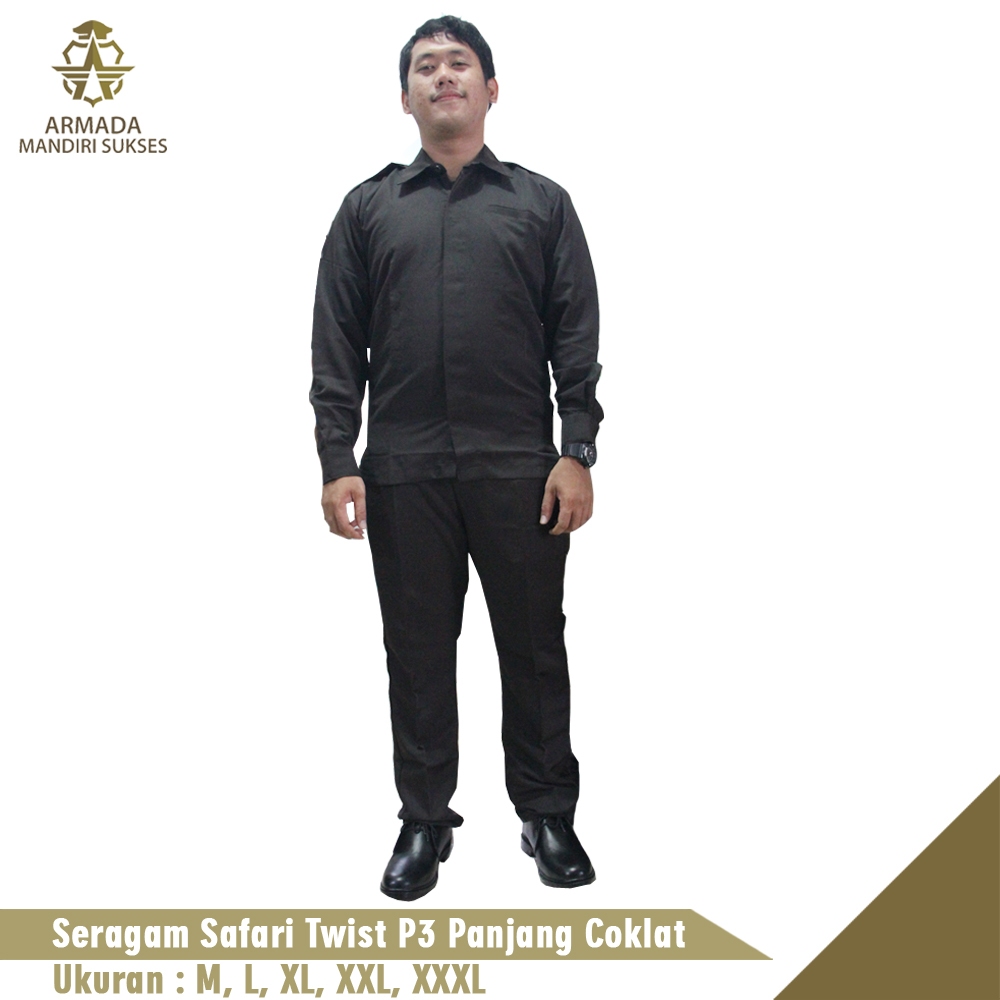 Seragam Safari Twist Lengan Panjang Dan Lengan Pendek P3 l Seragam Satpam Kantor l Biru | Coklat | H
