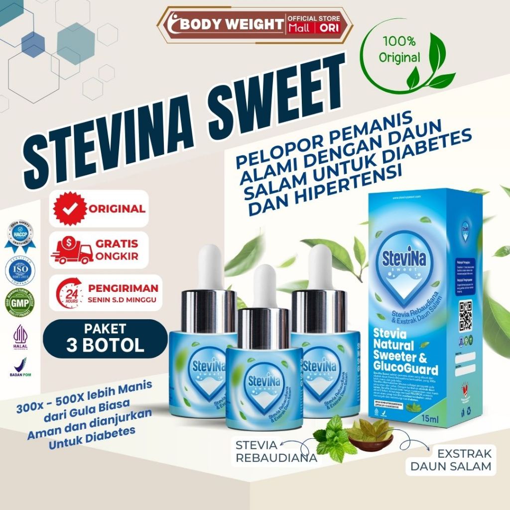

Stevina Sweet Stevia Alami 0 Kalori Plus Herbal Daun Salam Untuk Mencegah Diabetes 3 Botol 15ml/BOTOL