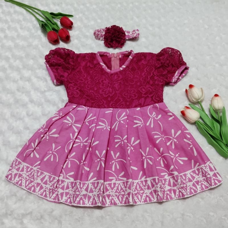 DRESS BAYI / DRESS ANAK PEREMPUAN / DRESS BATIK ANAK / DRESS BRUKAT ANAK WARNA PINK FANTA