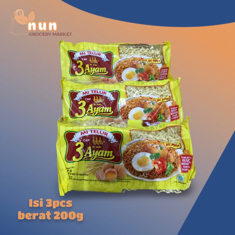 

MIE TELUR CAP 3 AYAM 200g ISI 3PCS BAHAN OLAHAN MASAKAN