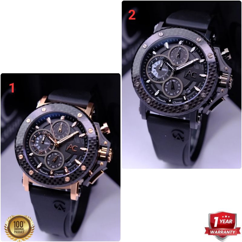 ✓ORIGINAL GARANSI RESMI 1 TAHUN JAM TANGAN PRIA ALEXANDRE CHRISTIE CHRONOGRAPH CARBON COWOK RUBBER S