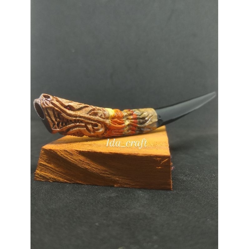 ONCE KAYU UKIRAN/ONCE UKIR/ONCE CANGKLONG KAYU UKIR NAGA/PIPA ONCE KELOR HITAM UKIR NAGA TANDUK/ONCE