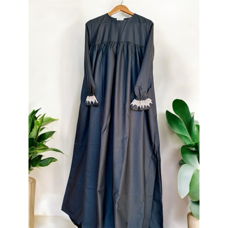 Qotuna-Ellubi Renda hitam tangan renda cream/katun madina