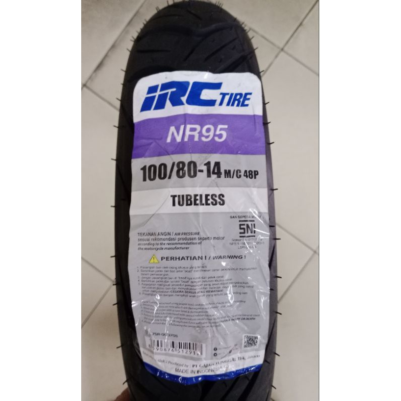 BAN IRC 100% ORIGINAL,TUBELESS,BAN UKURAN 100/80-14 NR95,UNTUK VARIO,BEAT,SCOOPY,FINO,DLL + PENTIL T