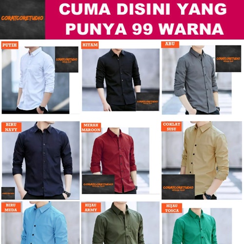 99 WARNA 10XL 9XL 8XL 7XL 6XL 5XL 4XL 3XL XXL XL L M S XS Hem Pria Kemeja Cowok Long Shirt Basic Pla