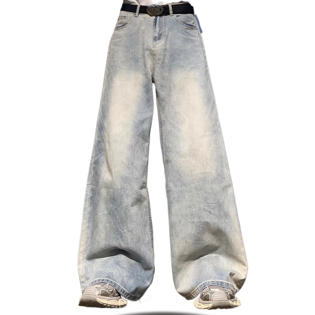 OVERSIZE VINTAGE Celana Jeans Pria Gombrong Retro Biru Muda Standar Original Casual Denim Soft kekin