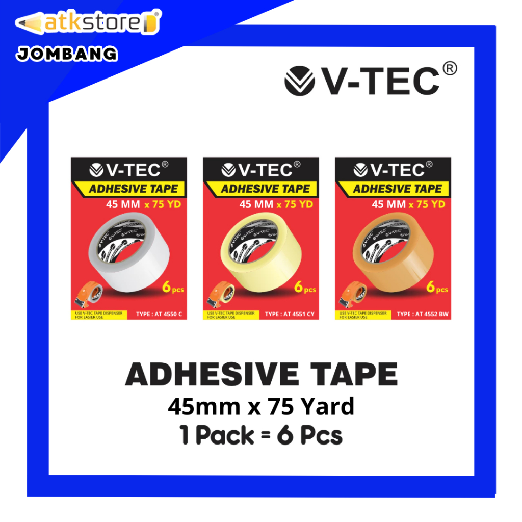 

VTEC Adhesive Tape Lakban Solasi Selotip 45mm x 75 Yard Daya Lengket Kuat Lakban Coklat Fragile ATJ