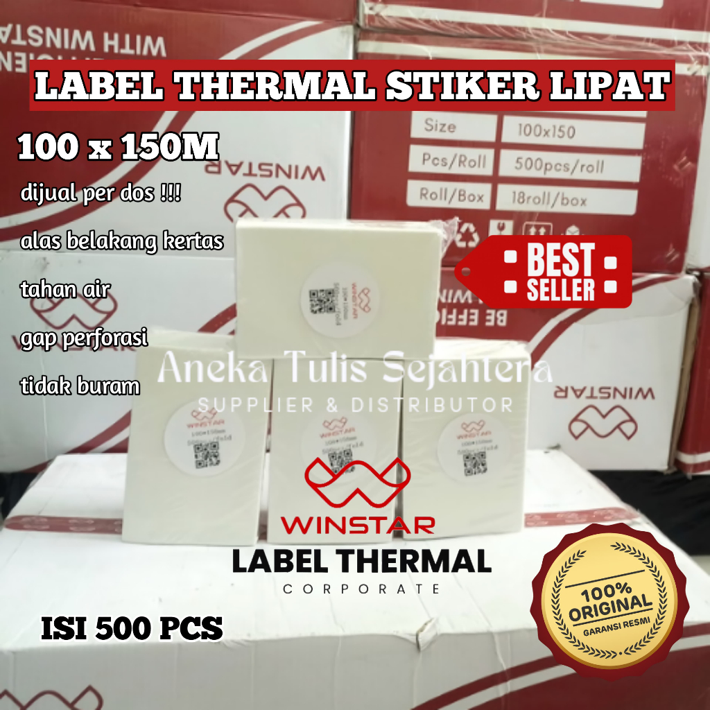 

PROMO SPECIAL !!! Kertas Thermal Label Sticker Winstar 100 x 150 isi 500pcs (DIJUAL PER DOS) Asli Original