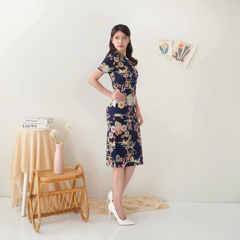 Dress batik cheongsam cs125 navy