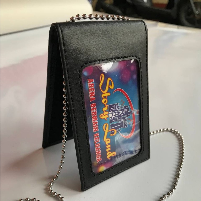 

Id Card Holder name tag kulit plus kalung rantai terbaru