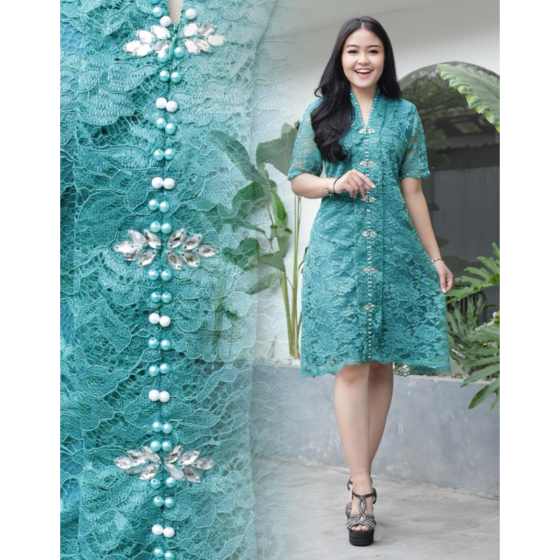 Midi Dress Vania Brokat Modern - Dress Paskah Natal Dan Tahun Baru Kekinian - Dres Natal Jumbo Wanit