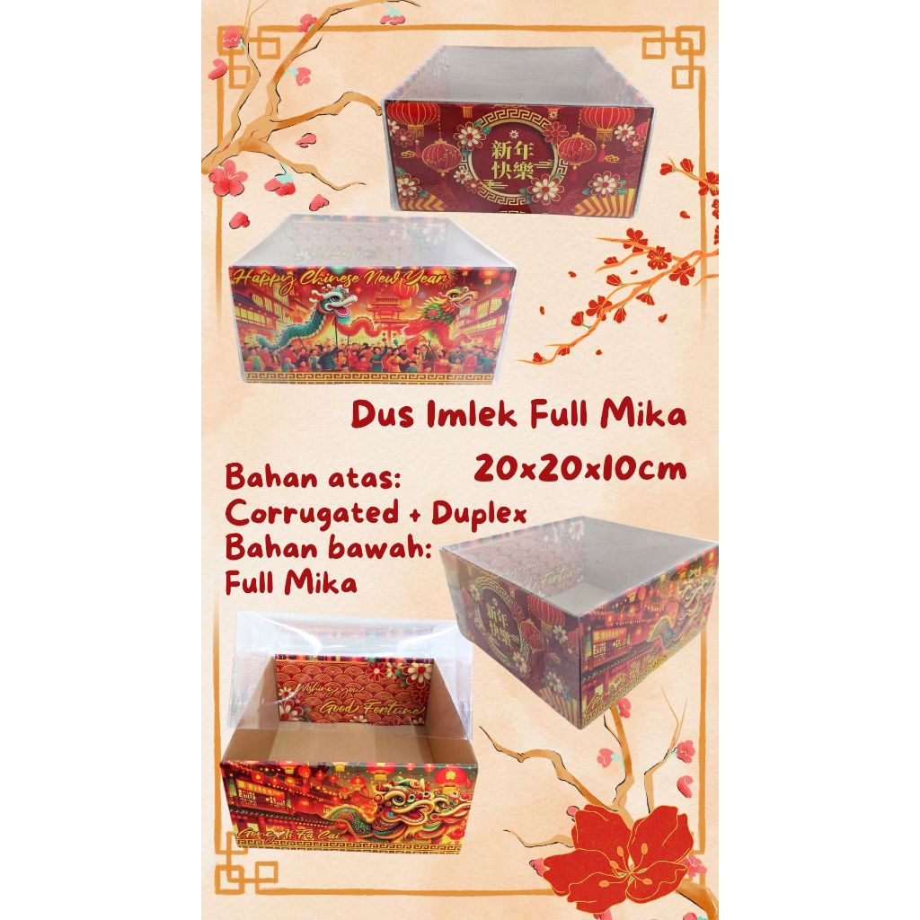 Box Hampers Dus Kue Edisi Imlek Ukuran 20 x 20 x 10cm Dus Atas Full Mika