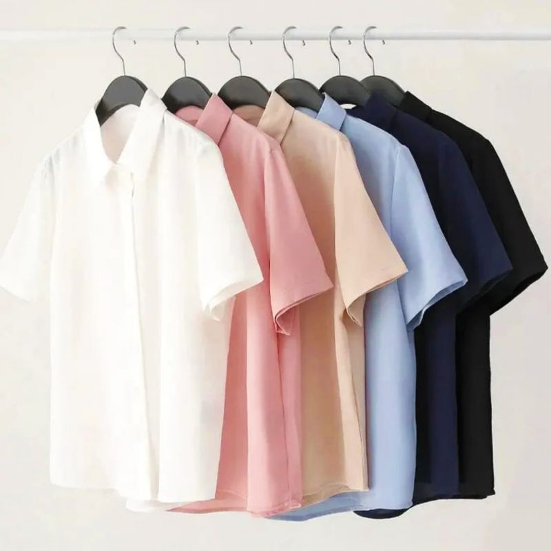 Atasan Wanita Lengan Pendek Kemeja Wanita Kasual Lengan Pendek Basic