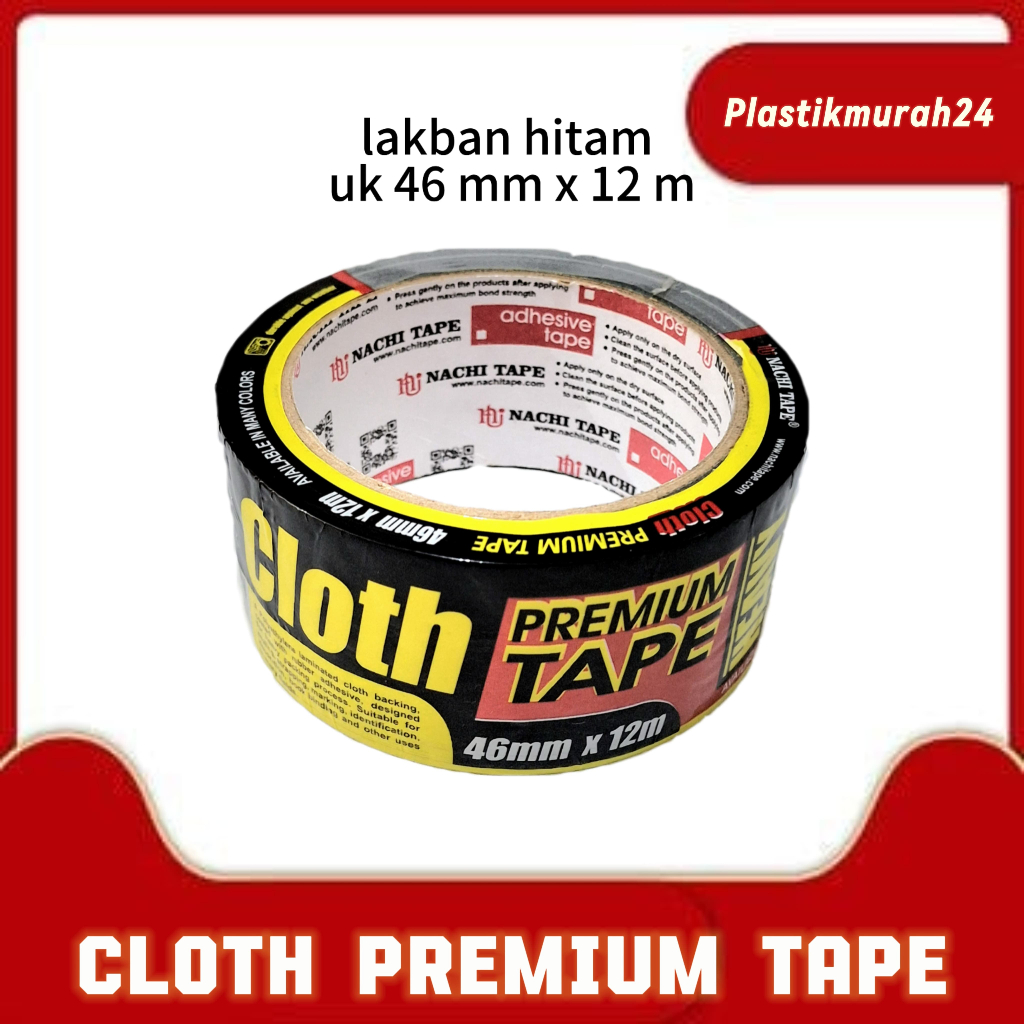 

Cloth Premium Tape 46 mm x 12 m / Lakban Kain Hitam Nachi / Isolasi Hitam