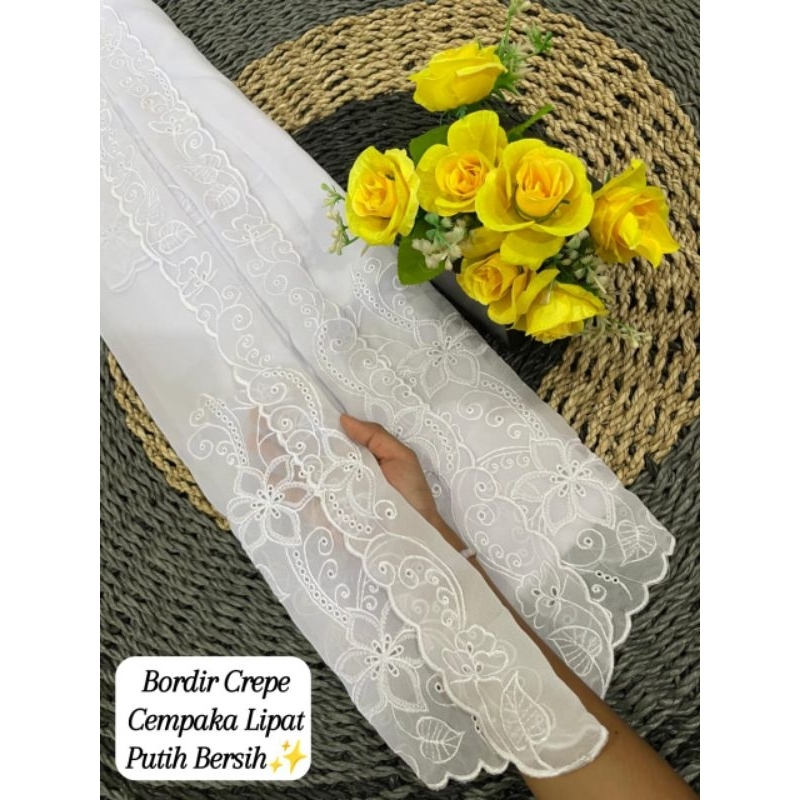 Bakal Kebaya Bahan Kain Bordir Sutra Crepe Kerah Lipat 1,5 mtr