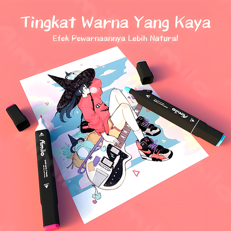 

D3W! Aimilo Spidol Warna Warni 1 Set Sketch Marker 2 Tip Touch Marker 24/36/48/60/80 Warna