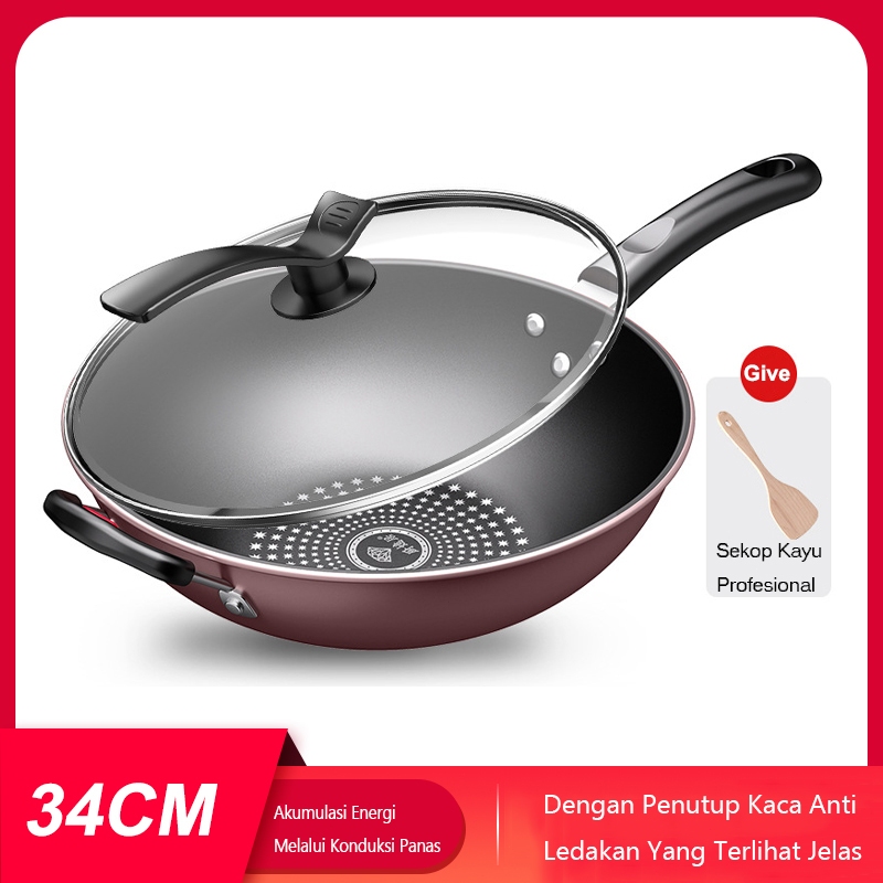 ✨Promo Spesial✨Wajan Anti Lengket 34cm Dengan Dasar Datar untuk Kompor Gas, Kompor Induksi, Kompor L