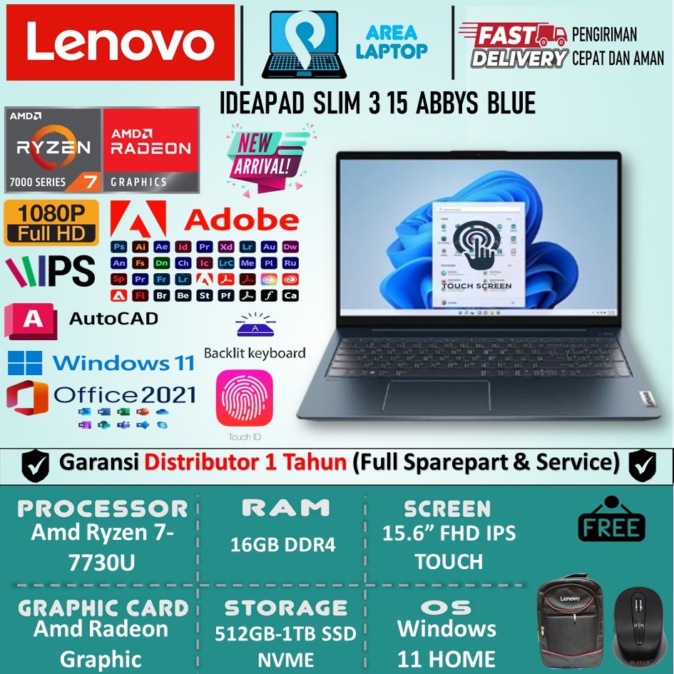 Laptop Design Lenovo Ideapad Slim 3 15 Amd Ryzen 7 7730U 16GB 1TB SSD FHD IPS TOUCH Backlite Win11
