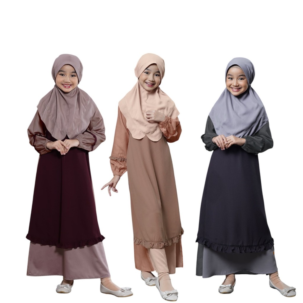 GAMIS ANAK NIBRAS FASHION SARIMBIT 2025 NARA GREY TERRACOTTA ROSE TAUPE DRESS BAJU BUSANA MUSLIM BAY