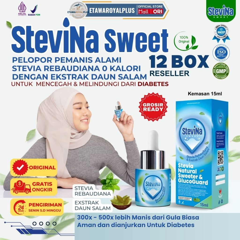 

Stevina Sweet Stevia Alami 0 Kalori Plus Herbal Daun Salam Untuk Menyehatkan Pencernaan 12 Botol 15ml/BOTOL