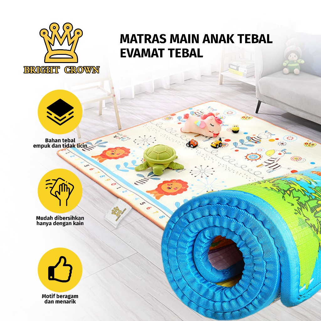Bright Crown Playmat Alas Main / Tikar Karpet Anak Anak Premium Uk 120x180CM (Bonus Tas)