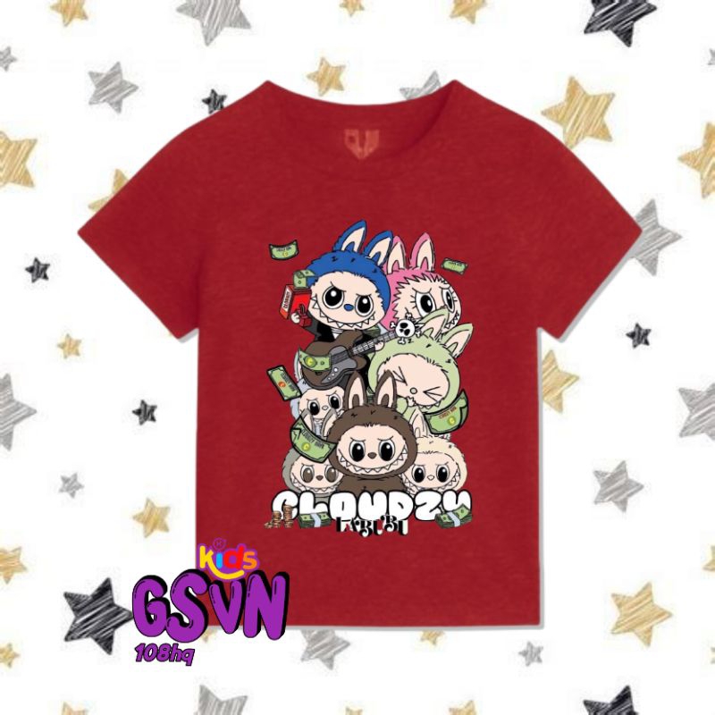 KAOS BAJU ANAK - TSHIRT TEE LABUBU THE MONSTER KIDS CARTOON LA BUBU MERAH BIRU LILAC COKLAT UMUR 3 4