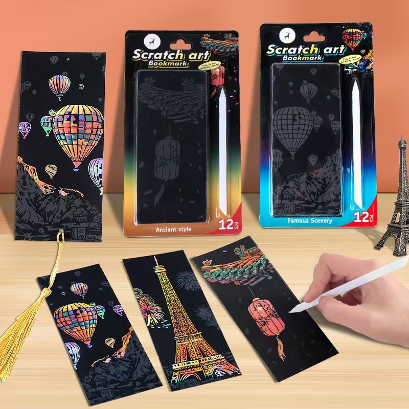 

Lukisan Gores Isi 12Lembar Scarch Paint Pembatas Buku Scratch Paper Scratch Gliter Paint