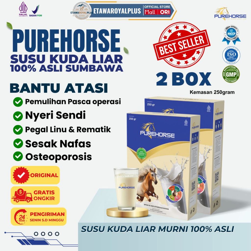 

Susu Kuda Pure Horse 100% Asli dari Padang Rumput Sumbawa Atasi Ashma, Batuk, Pegal Linu dan Rematik Kemasan 250 Gram 2 box