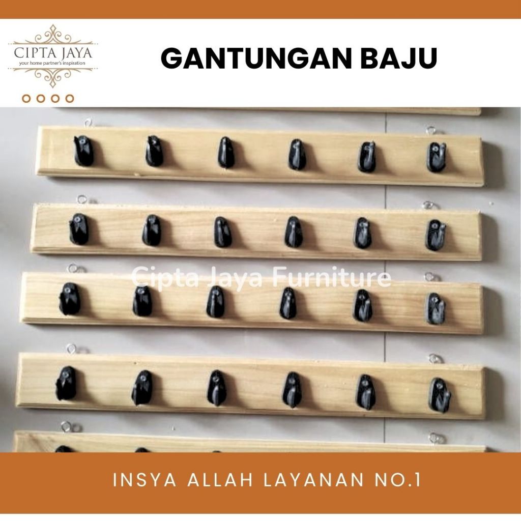 Cipta Jaya - Gantungan Baju Kastop Kayu Jati Belanda Hanger 40cm 6 Cantelan Kuat Serbaguna