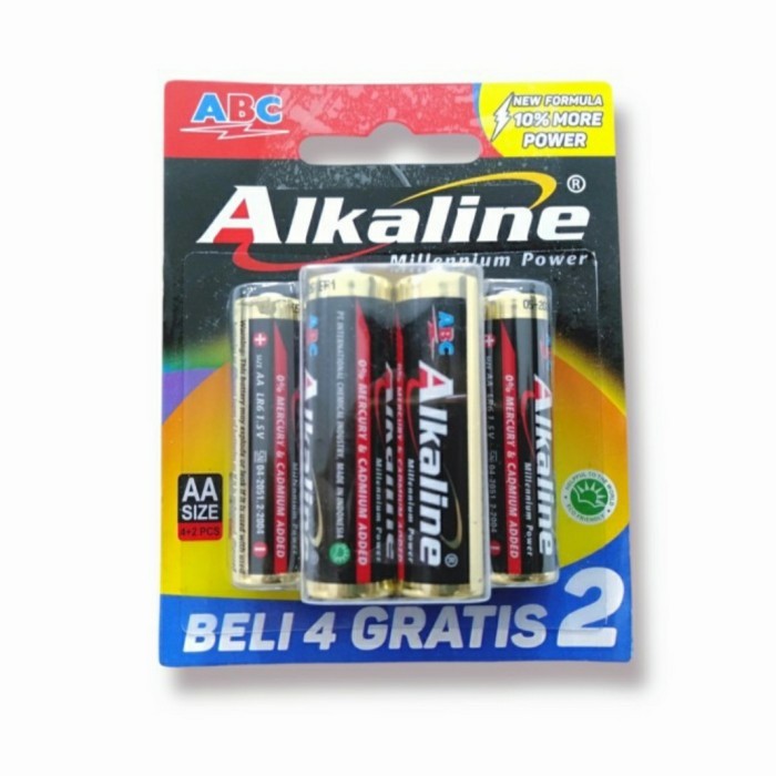 Baterai ABC Alkaline AA 4+2 / Baterai jam A2 ISI 6 / Jam Dinding