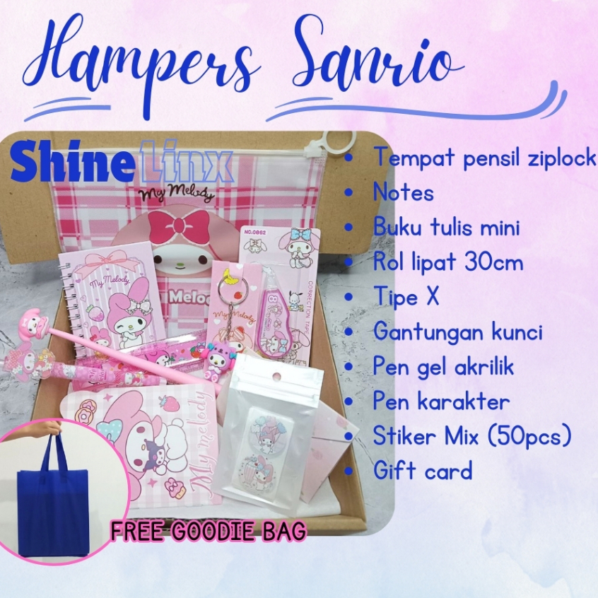 

Hampers ulang tahun / kado ultah / gift box sanrio / paket alat tulis / hampers Melody / Paket Kuromi / Gift box Cinnamoroll