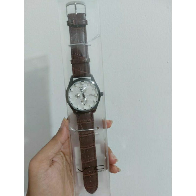 Jam Tangan Pria VNC Warna Brown, Leather, Analog