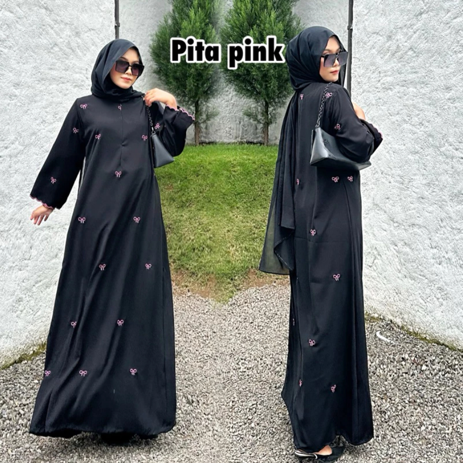 Abaya Hitam Turkey Gamis Maxi Dress Arab Saudi Bordir Turki India Dubai Pita Pink