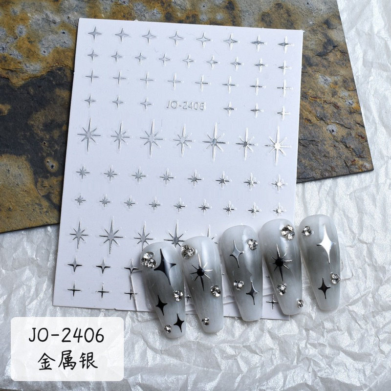 [NailStickers.Co] Stiker kuku hati bintang silver Y2K nail stickers love star