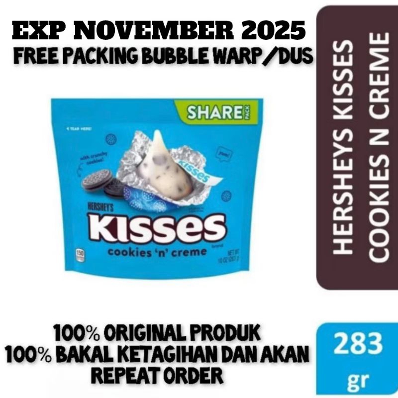 

Hershey Kisses Chocolate ED BULAN 11 2025 - cokelat impor cookies n cream 283 gr SHARE PACK