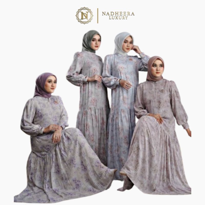 [NEW] ️✔️ ARRUNAHIGA DRESS C • NADHEERA LUXURY / Gamis Dress Motif Salur Bunga Cantik Soft Silk Rayo