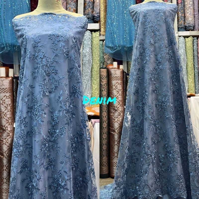 Bahan Kain Tile Bordir. Motif Merambat / Bahan Gamis Panjang