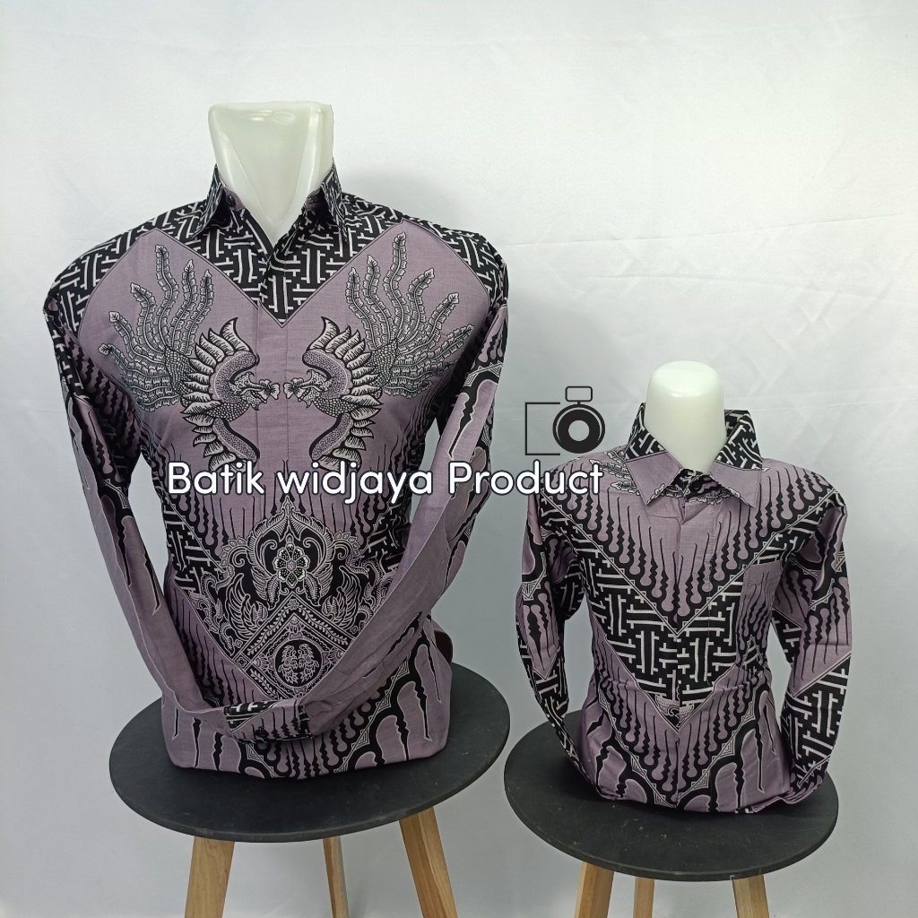 batik pria unggu pastel / batik couple ayah anak warna unggu pastel motif laseman moderen original c