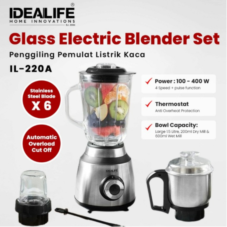IDEALIFE Blender Set Glass Electric Blender Stainless IL-220A IDEALIFE